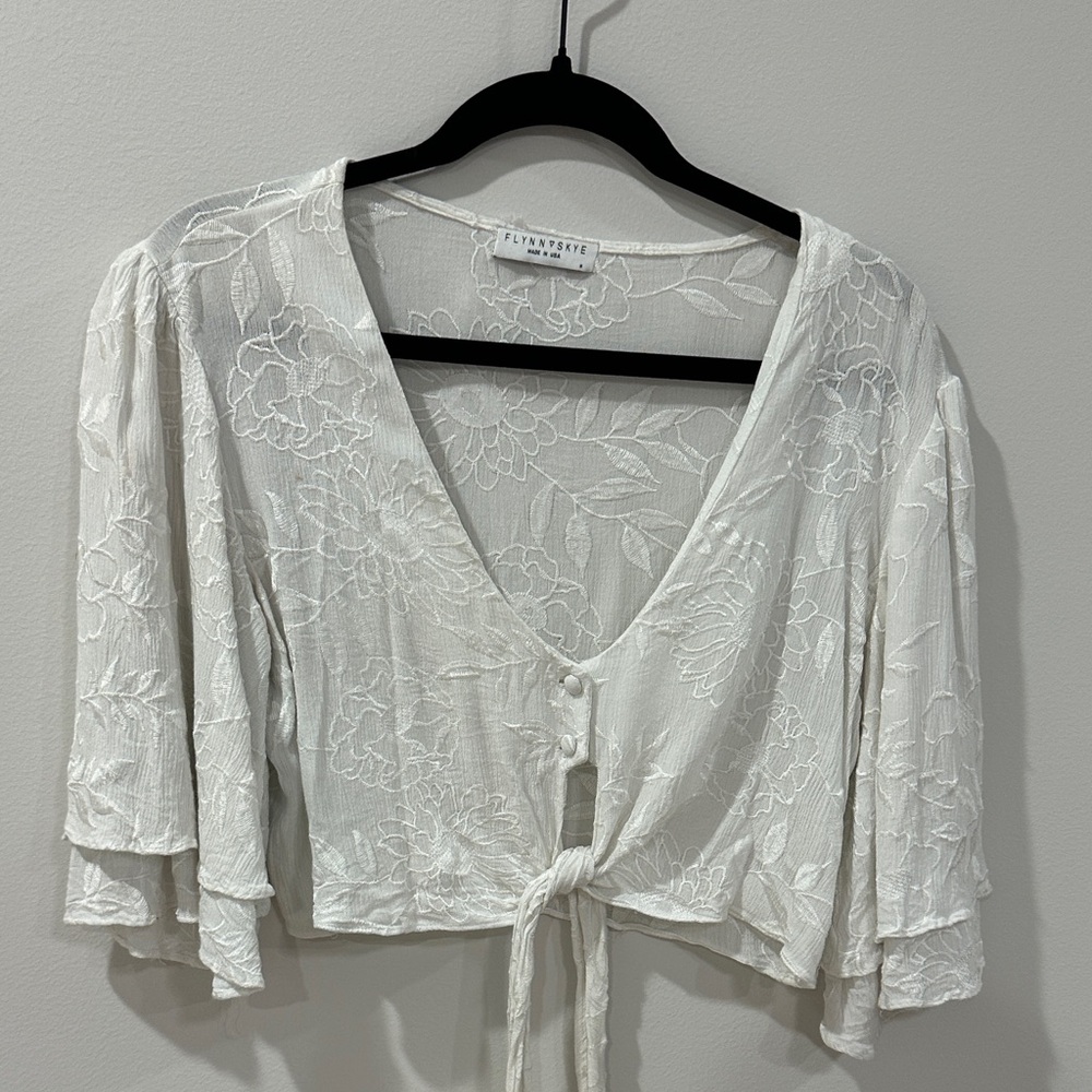Flynn Skye White Floral Tie-Front Blouse